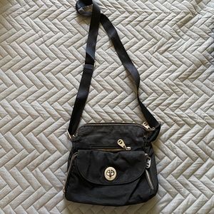 Baggalini Black Calais Crossbody Bag with Grey interior